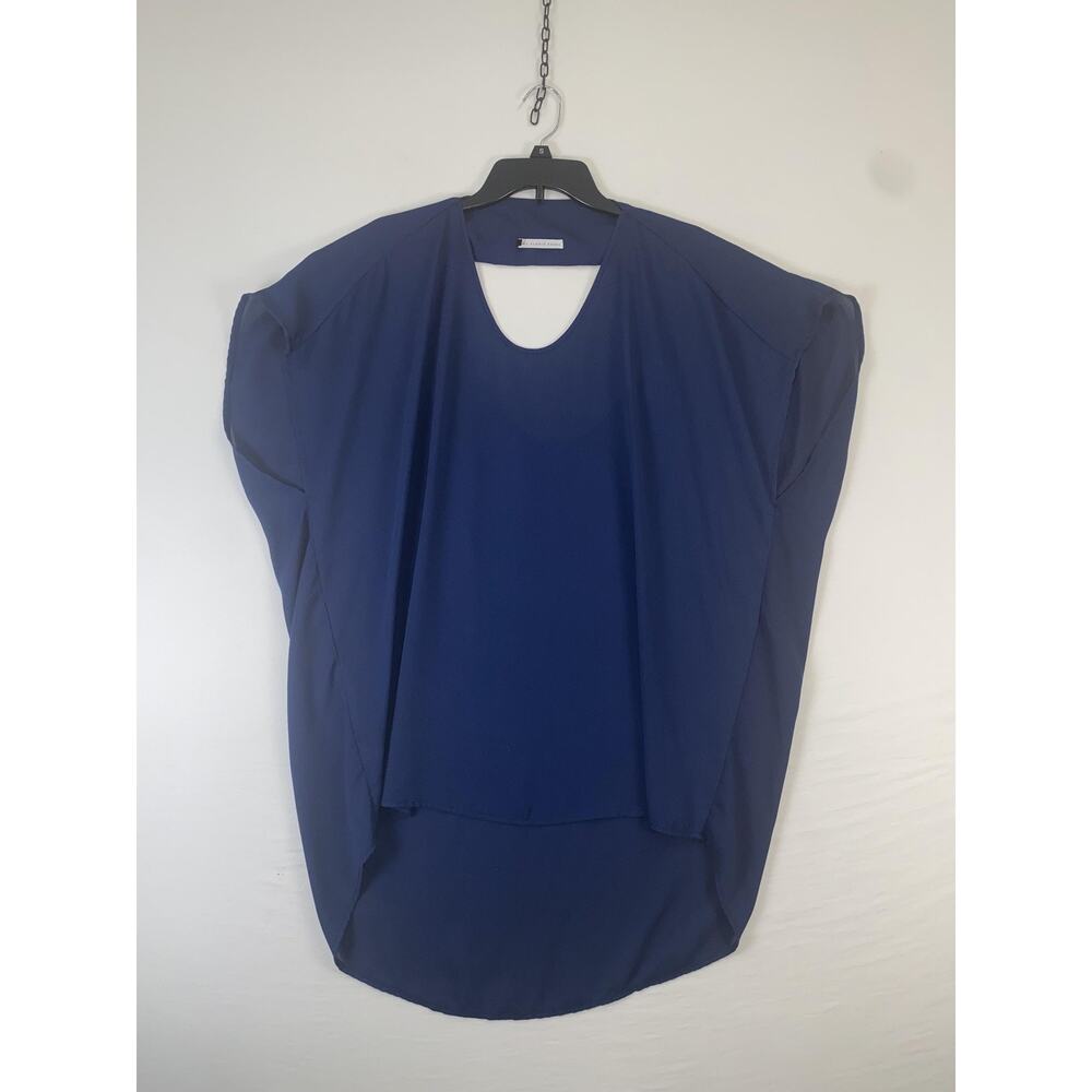 Three Eighty Two Blouse Womens Small Blue Dolman Sleeve High Low Tunic Top
